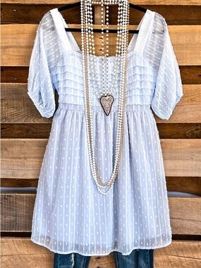 Light Blue Swiss Dot Babydoll Dress